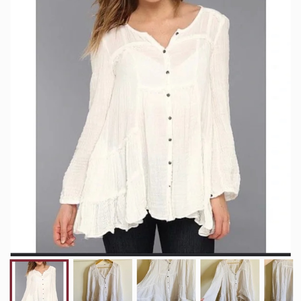 Free people whistle while you work cream tunic Muslin top blouse M coast…